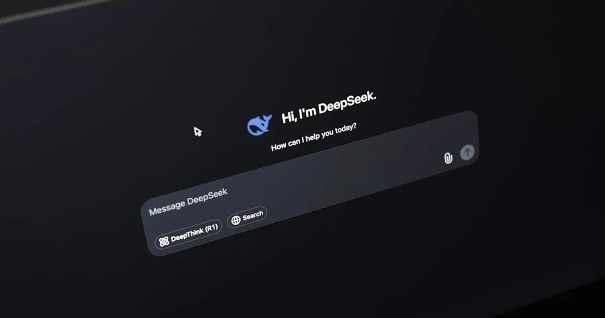 Screen displaying AI chat interface DeepSeek on a dark background.