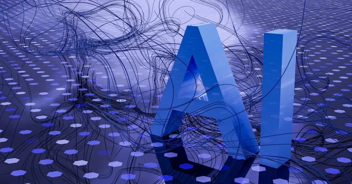 3D rendered ai text on dark digital background