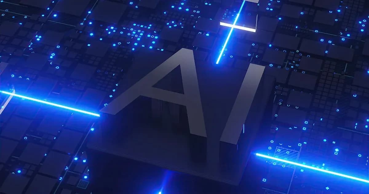 Ai text with glowing blue circuits and lights