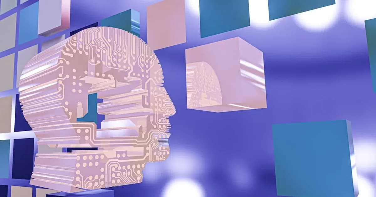 a person's head with a circuit board in the background