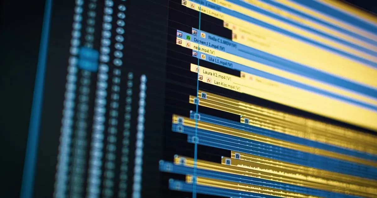 Close-up of a video editing timeline on a computer screen, showcasing modern technology.