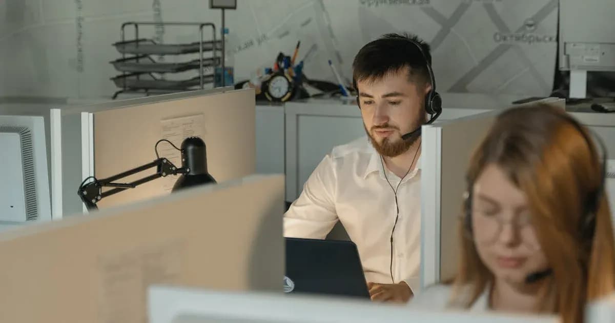 Dedicated call center agents working diligently at their desks in an office.