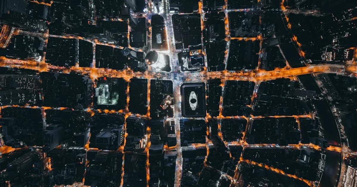 aerial view of city during night time