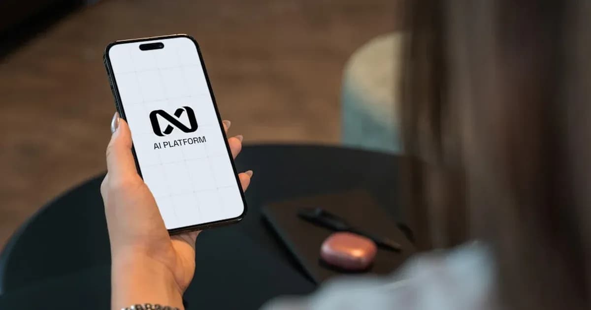 Person holding a smartphone with a logo on screen.