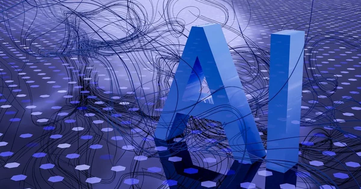 3D rendered ai text on dark digital background